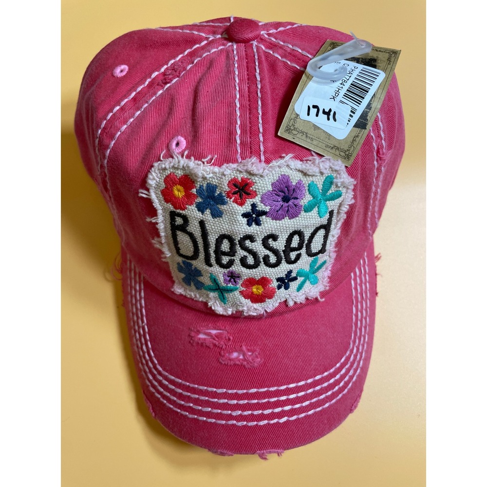 KBETHOS Ballcap Women One Size Hot‎ Pink NWT Distressed Floral Blessed Hat